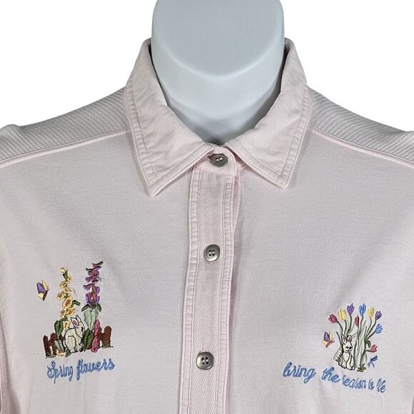 VTG Cotton P.S.I. 2XL Button-Up T-Shirt Embroidered Spring Flowers Easter Bunny - Picture 4 of 16